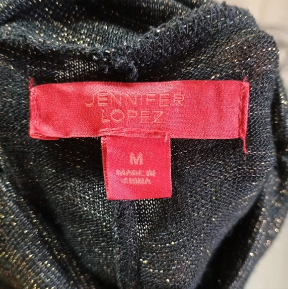 Jennifer Lopez Black Metallic Mock Neck Long Sleeve Top Blouse Party Size M - Picture 4 of 5